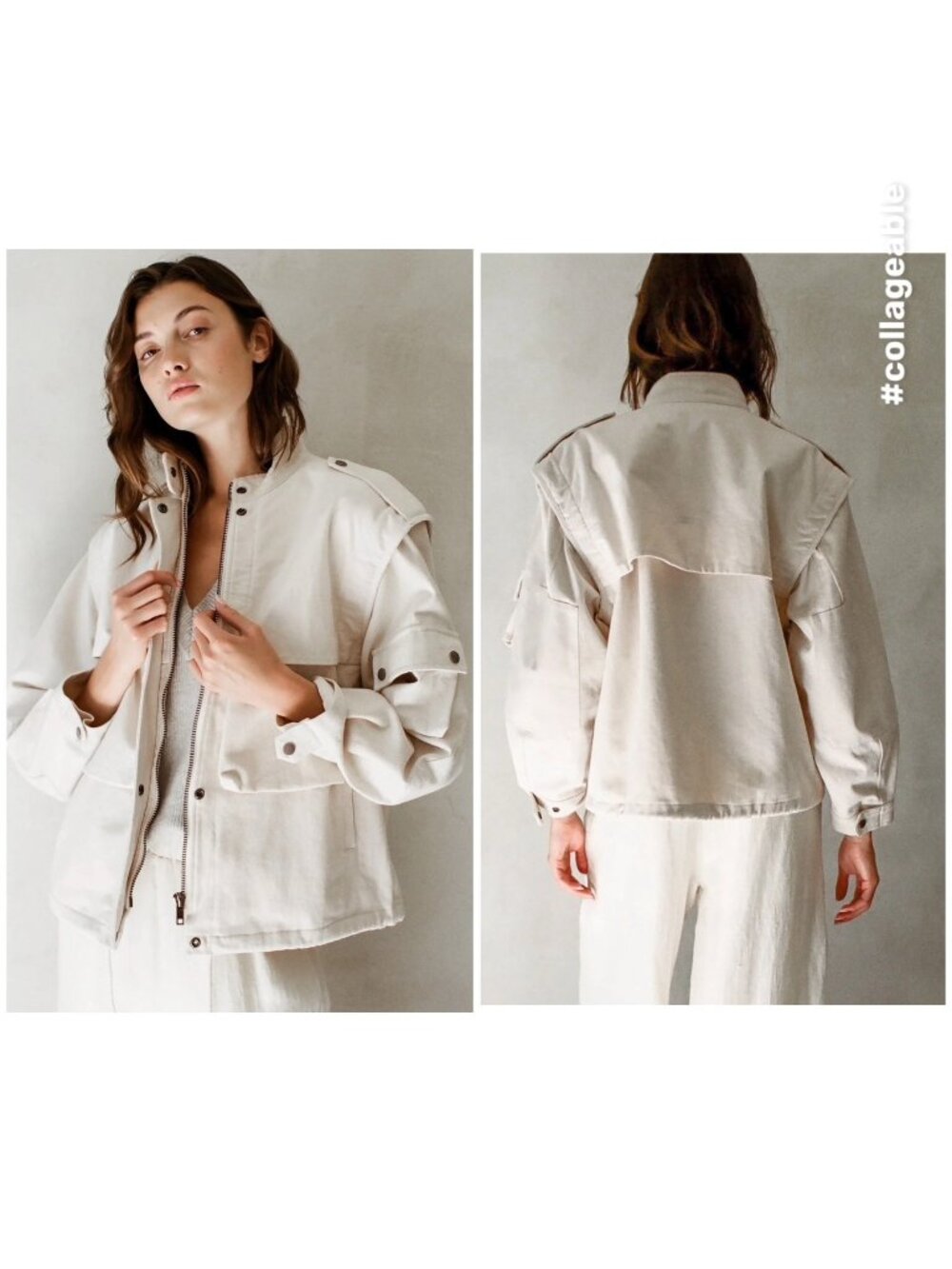 A.Ren Utility Jacket Women Small Beige Heavy Cotton Convertible to Vest Gorpcore